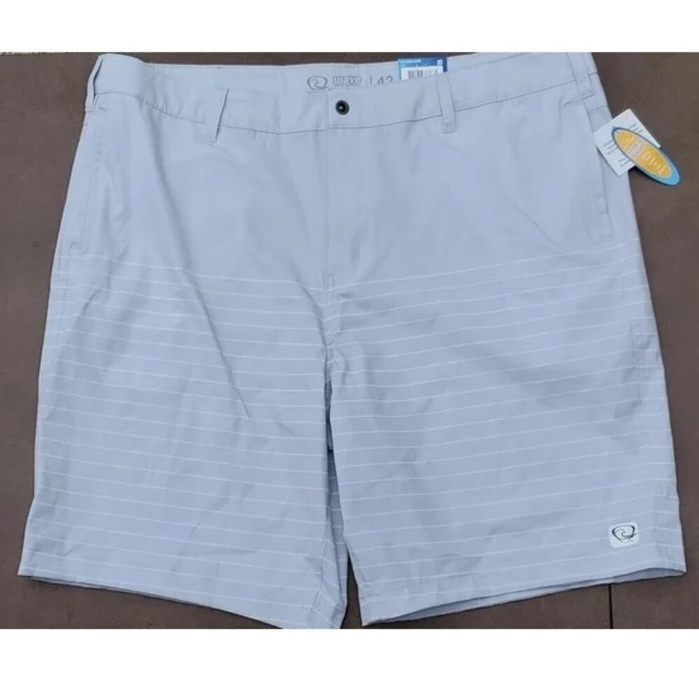 Mens Wave Zone Light Gray Striped 9" Inseam Hybrid Swim Shorts Size 34 42 NWT